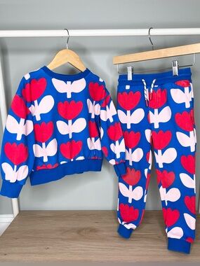 Mini Boden - Printed Sweatshirt and Joggers - Kingfisher Blue Bold Floral Tulips